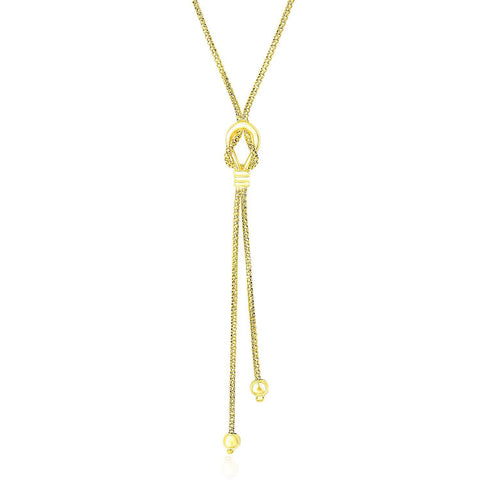 14K Yellow Gold Lariat Popcorn Necklace with Noose Design