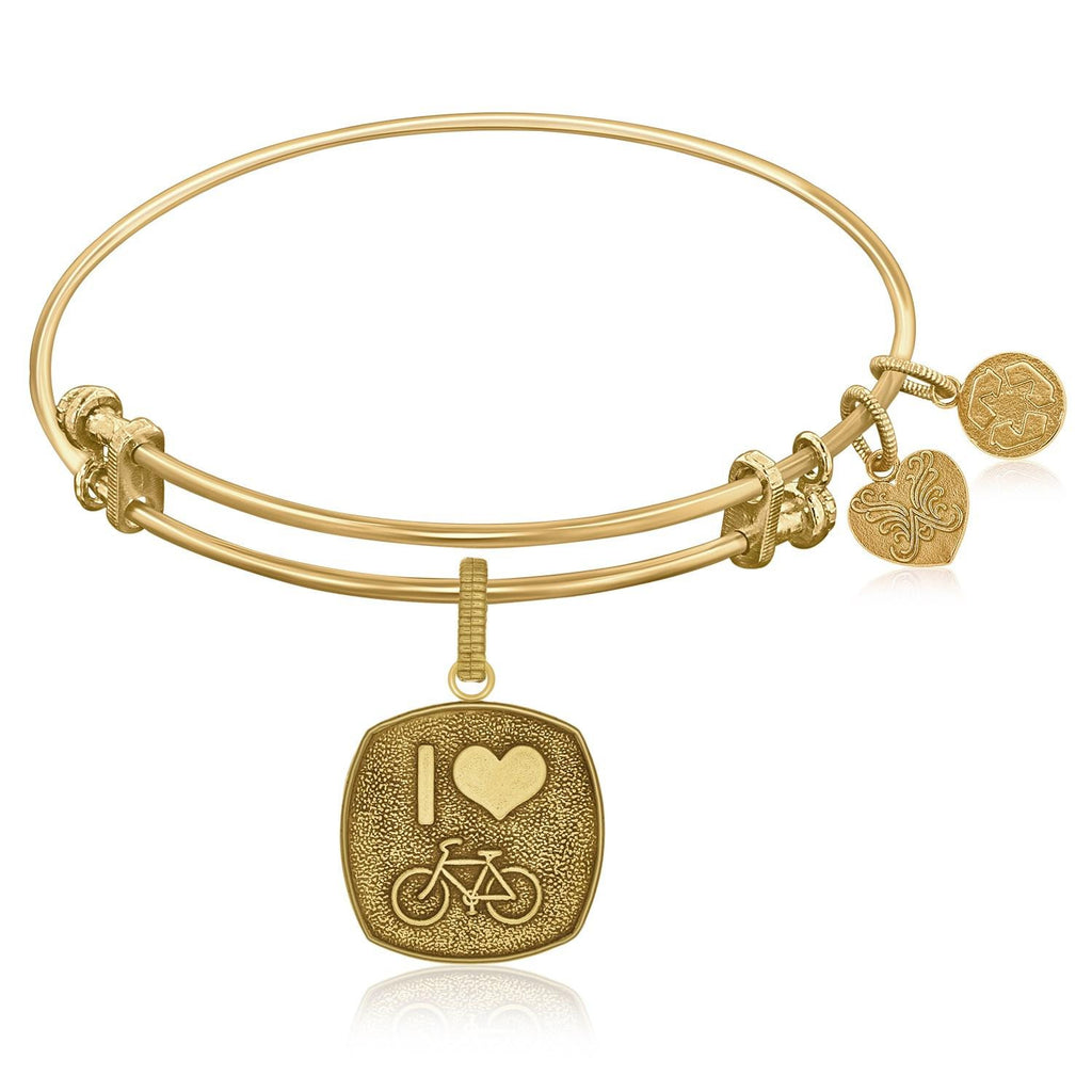 Expandable Bangle in Yellow Tone Brass with I Love Bicycling Symbol