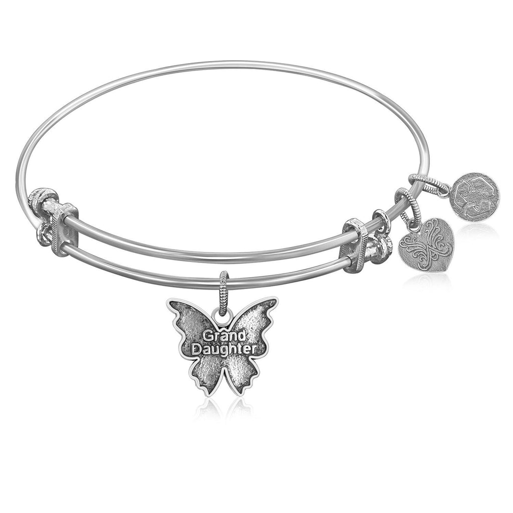 Expandable Bangle in White Tone Brass with Grand Daughter Symbol