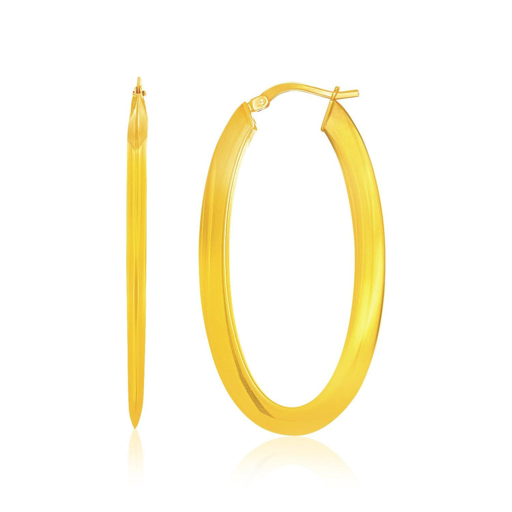 14K Yellow Gold Oval Puffed Design Hoop Earrings