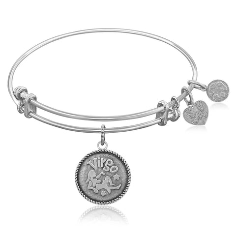 Expandable Bangle in White Tone Brass with Virgo Symbol