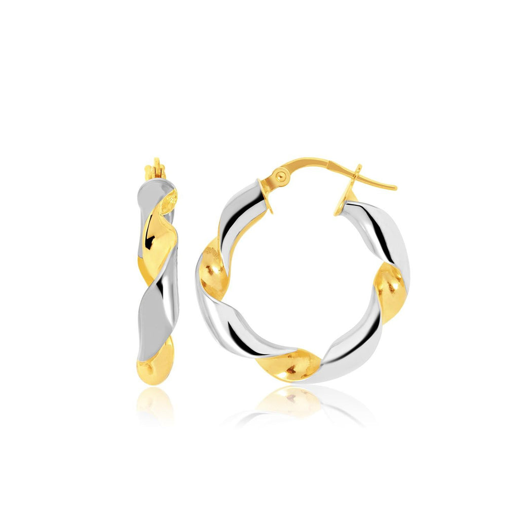 14K Two-Tone Gold Twisted Small Hoop Earrings