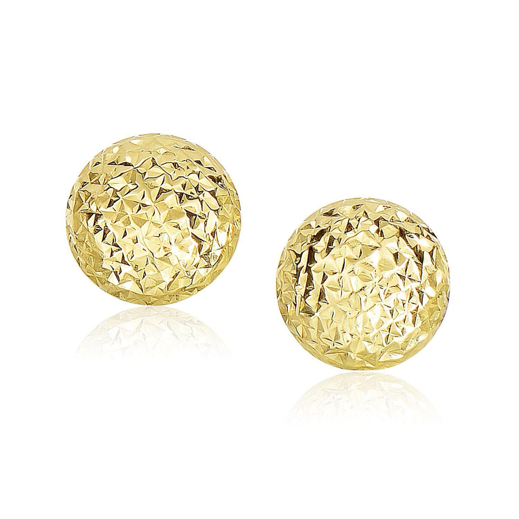 14K Yellow Gold Puff Round Earrings with Diamond Cuts