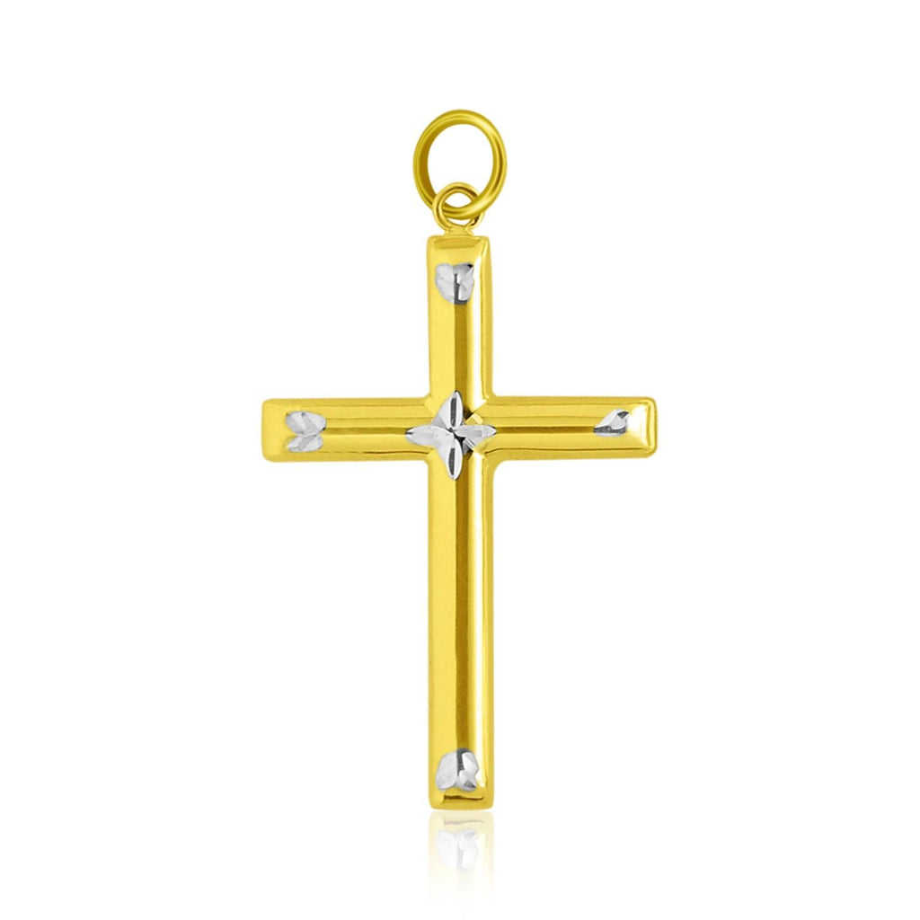 14k Two-Tone Gold Diamond Cut Fancy Cross Pendant