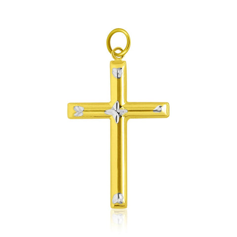 14k Two-Tone Gold Diamond Cut Fancy Cross Pendant