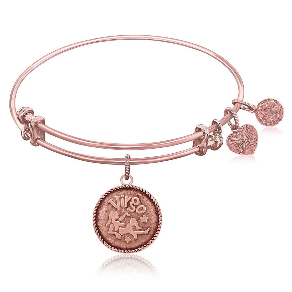 Expandable Bangle in Pink Tone Brass with Virgo Symbol