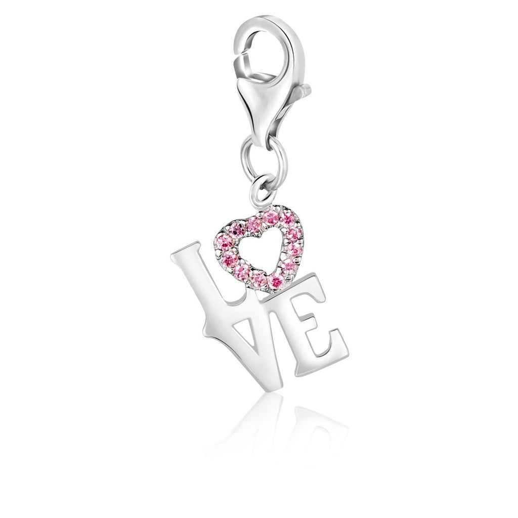 Sterling Silver Pink Tone Crystal Embellished LOVE Charm