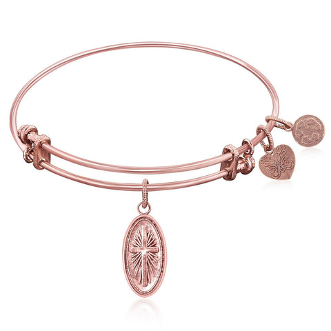 Expandable Bangle in Pink Tone Brass with Cross Symbol