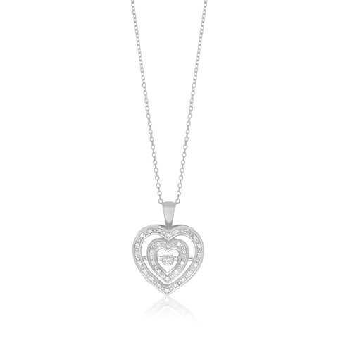 14K White Gold Diamond Embellished Concentric Heart Pendant