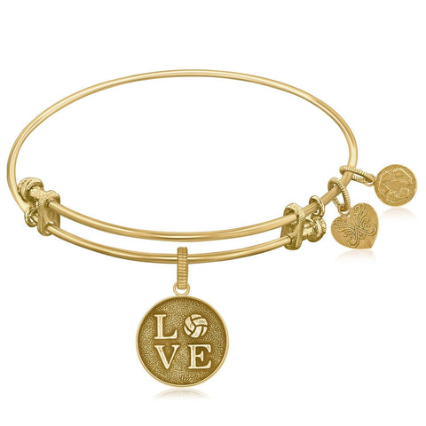 Expandable Bangle in Yellow Tone Brass with Volleyball Symbol