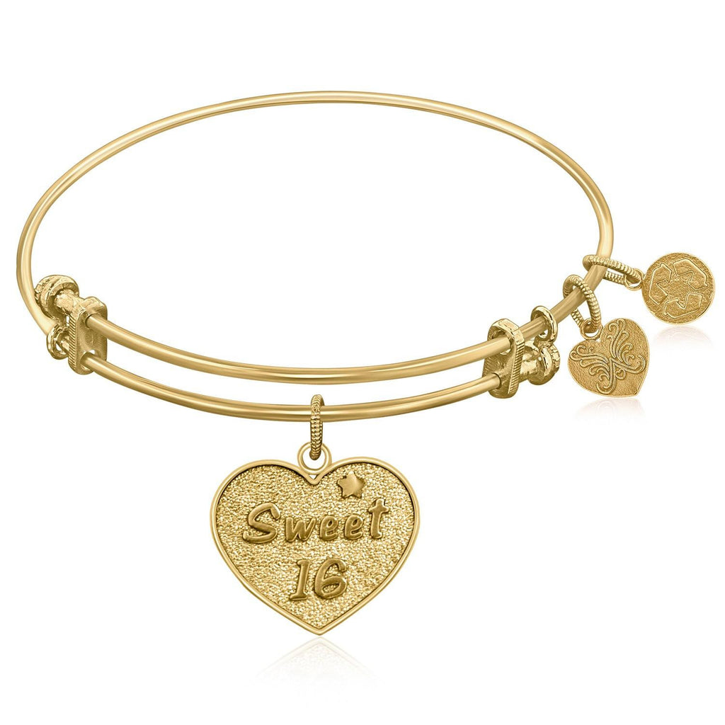 Expandable Bangle in Yellow Tone Brass with Sweet 16 Symbol