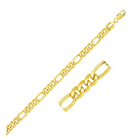 5.5mm 14K Yellow Gold Semi-Solid Figaro Chain