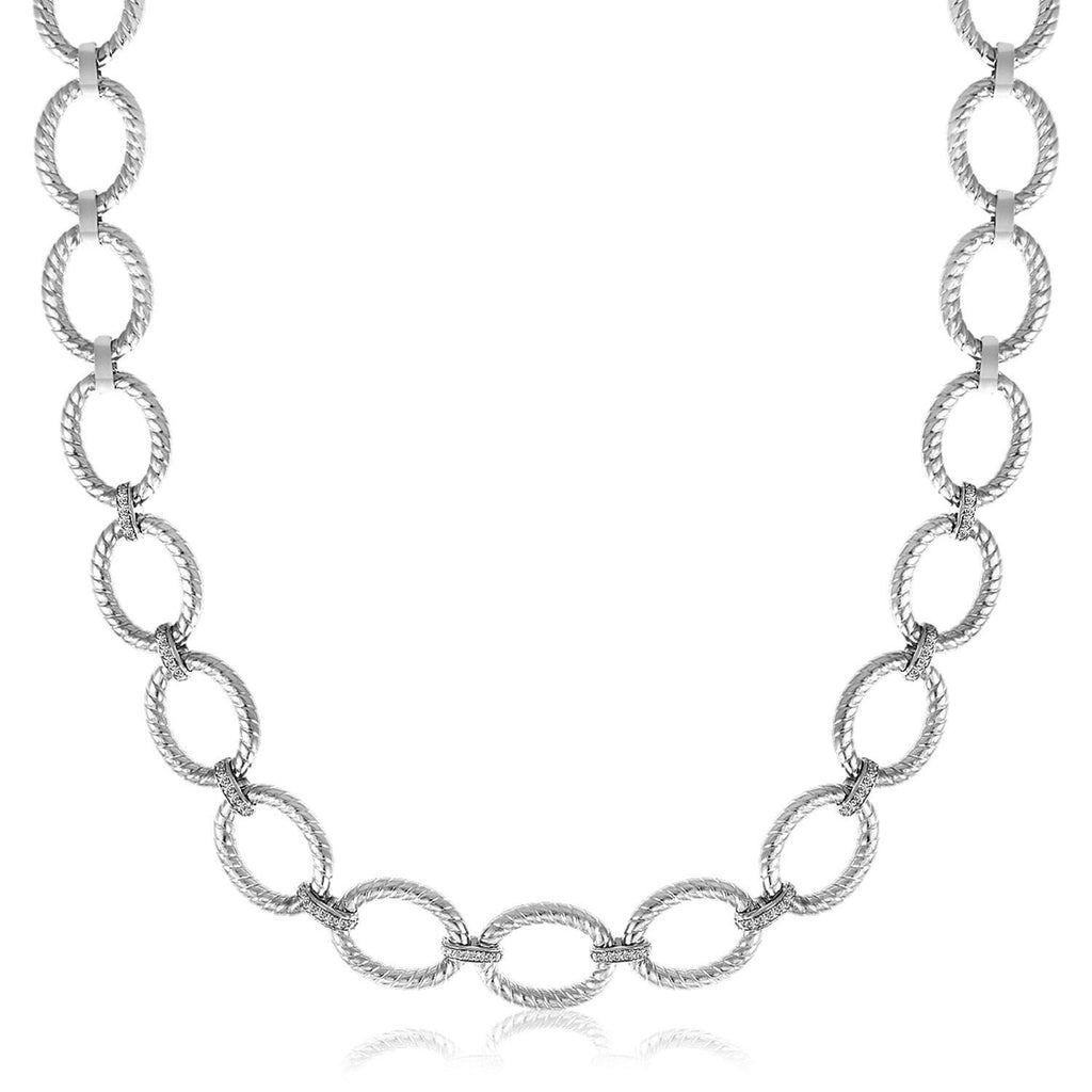 Sterling Silver Rhodium Plated Diamond Accented Rope Oval Necklace (.26ct tw)