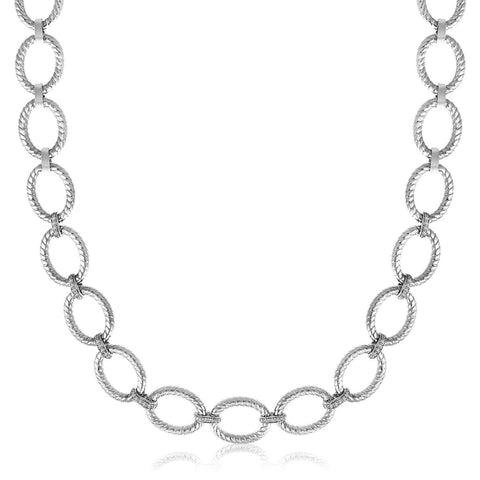 Sterling Silver Rhodium Plated Diamond Accented Rope Oval Necklace (.26ct tw)