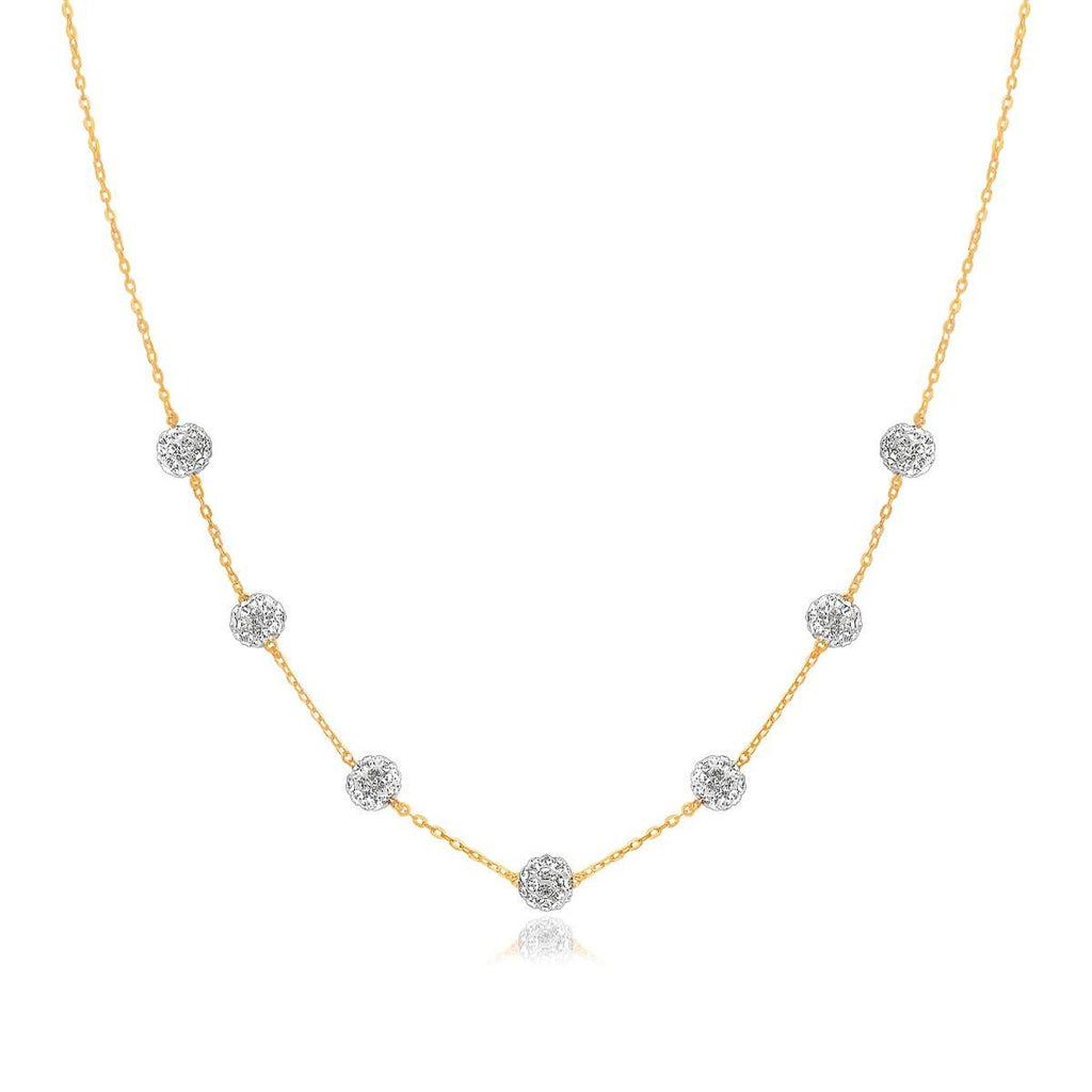 14K Yellow Gold Necklace with Crystal Embellished Sphere Stations