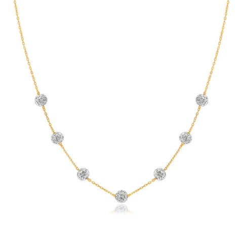 14K Yellow Gold Necklace with Crystal Embellished Sphere Stations