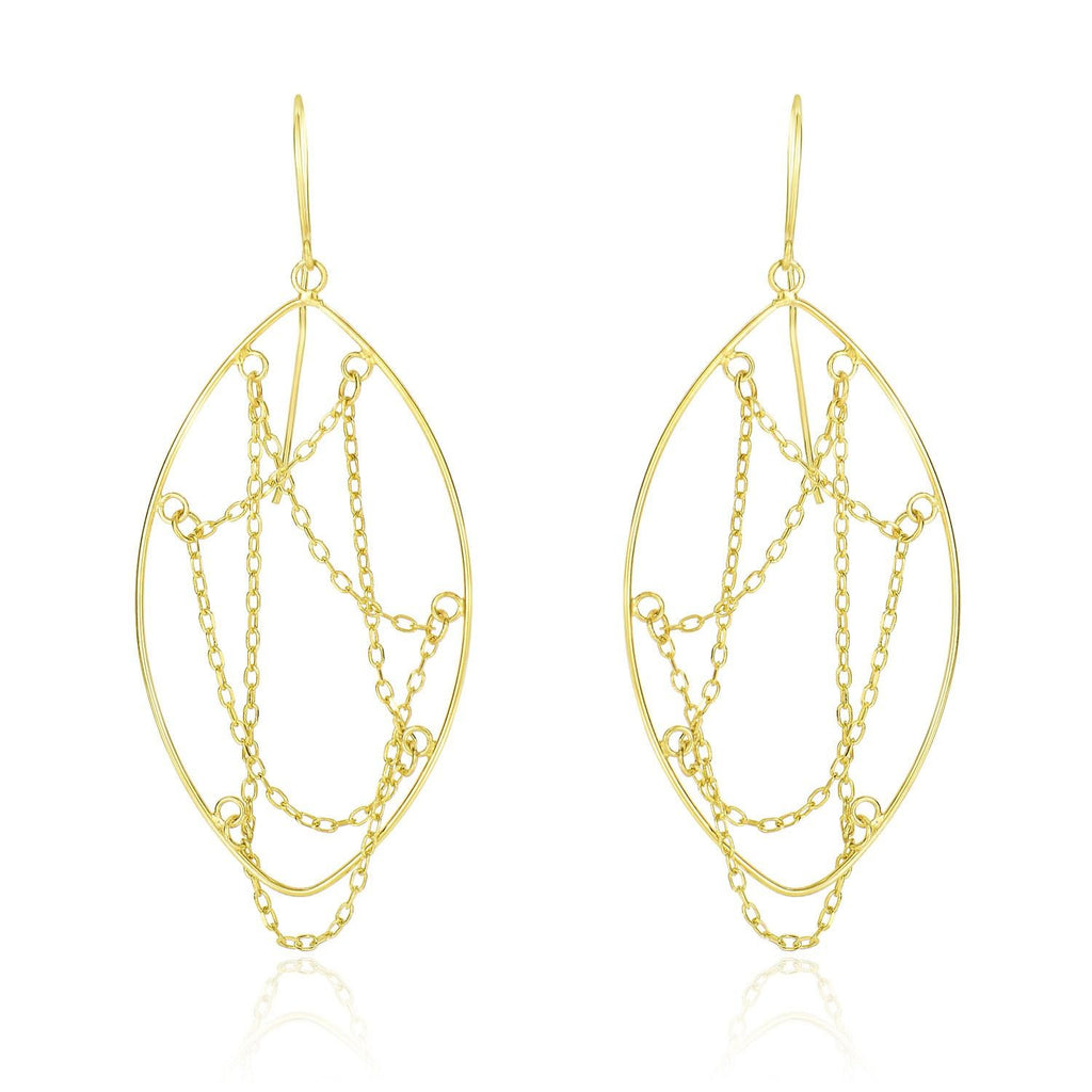 14K Yellow Gold Open Marquis Earrings with Cable Chain Web