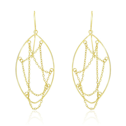 14K Yellow Gold Open Marquis Earrings with Cable Chain Web