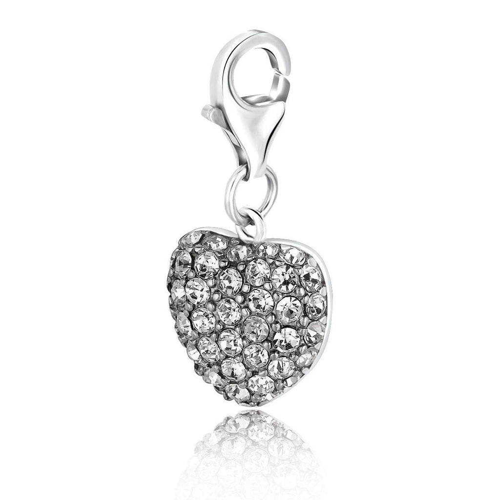 Sterling Silver Heart Style Charm with White Tone Crystal Accents