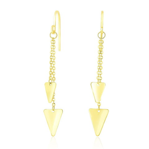 14K Yellow Gold Two-Size Triangle Motif Chain Dangling Earrings