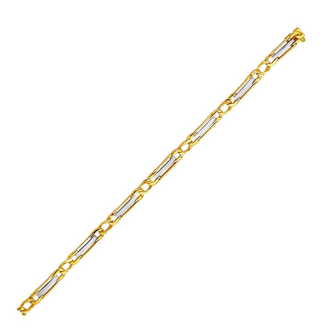 14K Two-Tone Gold Men's Bracelet with Slender Bar Links