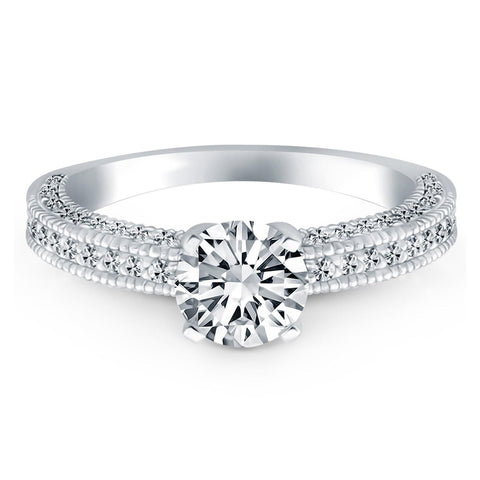 14K White Gold Diamond Micropave Milgrain Engagement Ring