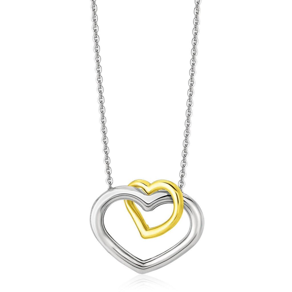 14K Yellow Gold & Sterling Silver Double Entwined Open Heart Necklace