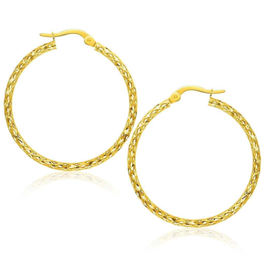 14K Yellow Gold Textured Large Hoop Earrings