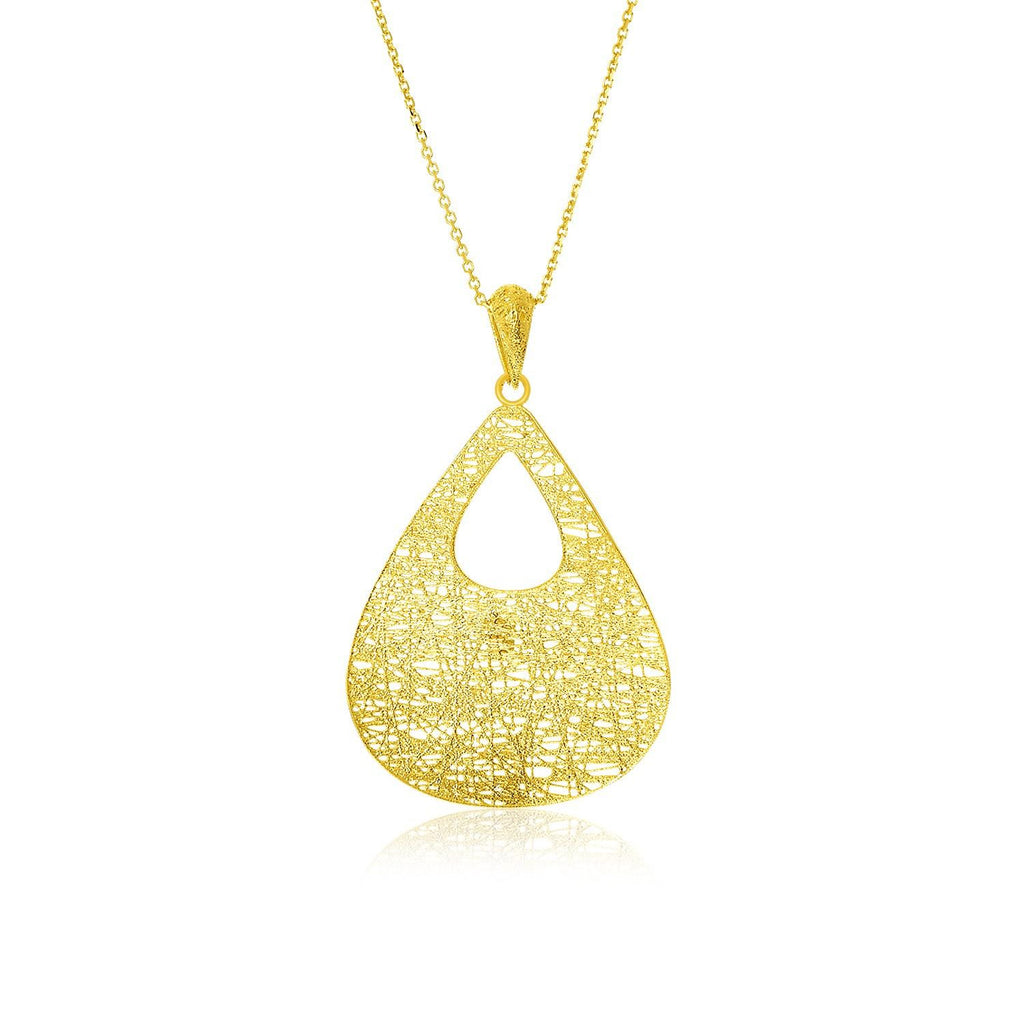 14K Yellow Gold Mesh Cutout Teardrop Pendant