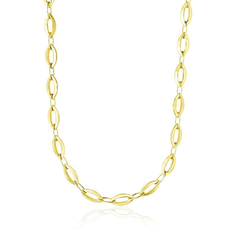 14K Yellow Gold Cable Marquis and Oval Link Design Necklace