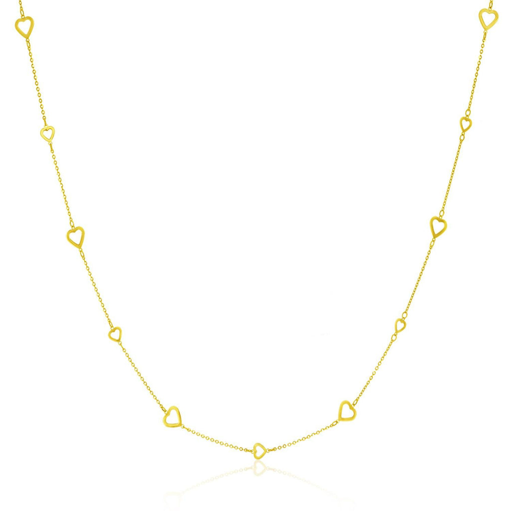 14K Yellow Gold Chain Necklace with Open Heart Stations