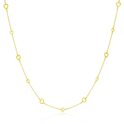 14K Yellow Gold Chain Necklace with Open Heart Stations