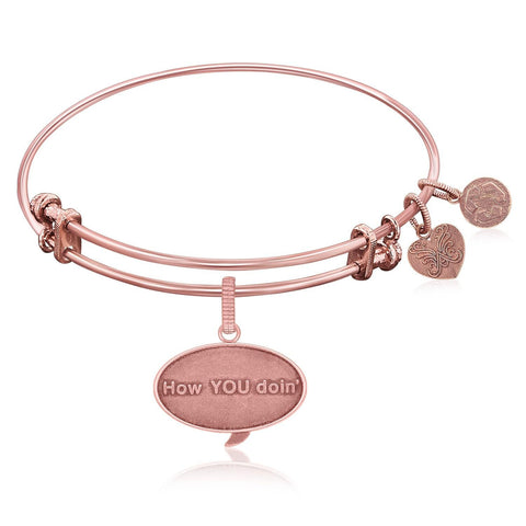 Expandable Bangle in Pink Tone Brass with How You Doin Symbol