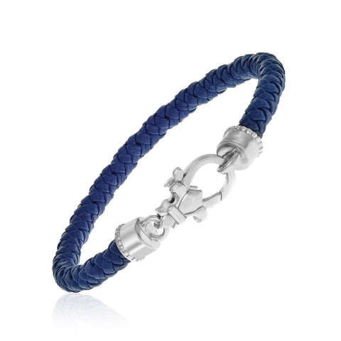 Sterling Silver Dark Blue Braided Leather Bracelet