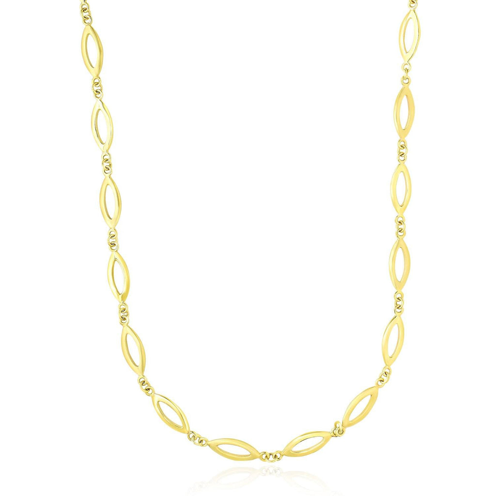 14K Yellow Gold Necklace with Marquis and Small Ring Links