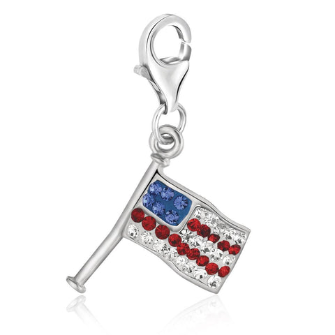 Sterling Silver Multi Tone Crystal Embellished American Flag Charm