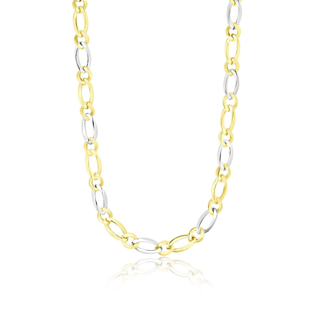 14K Two-Tone Gold Long and Short Link Figaro Chain Necklace