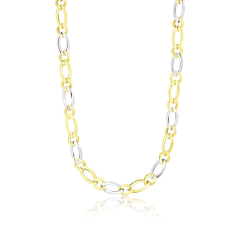 14K Two-Tone Gold Long and Short Link Figaro Chain Necklace