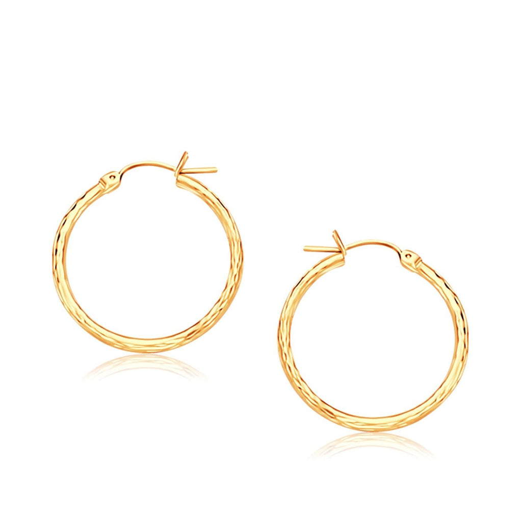 14K Yellow Gold Slender Hoop Earring with Diamond-Cut Finish (25mm Diameter)