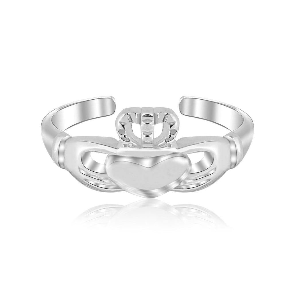 Sterling Silver Rhodium Finished Open Toe Ring with a Claddagh Design