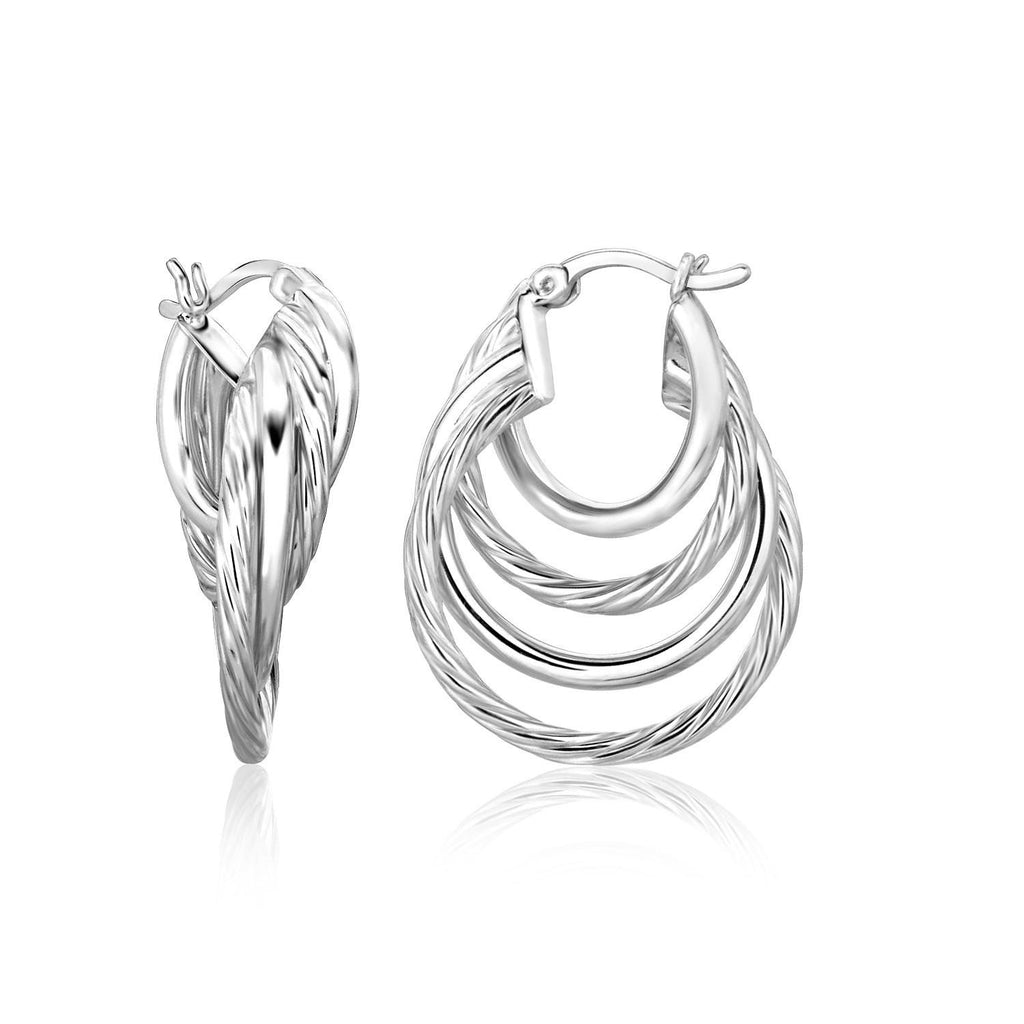 Sterling Silver Multi-Textured Entwined Hoop Style Earrings