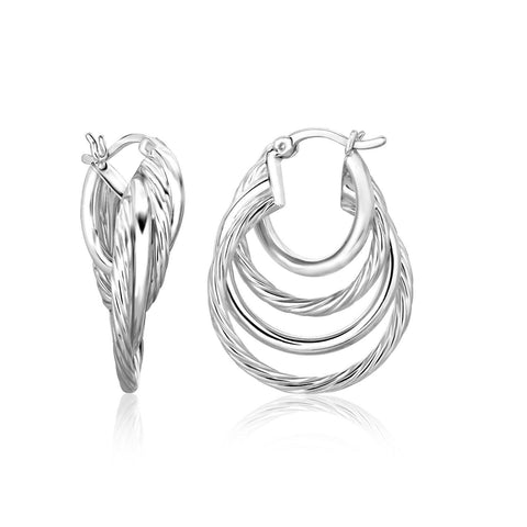 Sterling Silver Multi-Textured Entwined Hoop Style Earrings