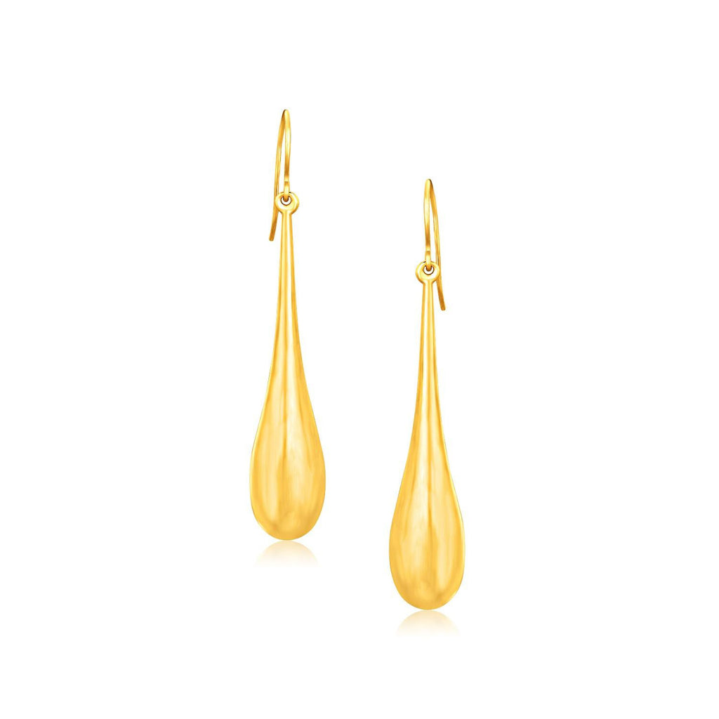 14K Yellow Gold Satin Finish Dramatic Drop Earrings