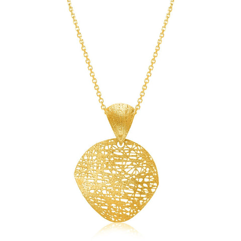 14K Yellow Gold Lace Design Leaf Shape Pendant