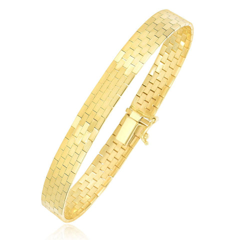 14K Yellow Gold Rectangular Brick Design Omega Bracelet