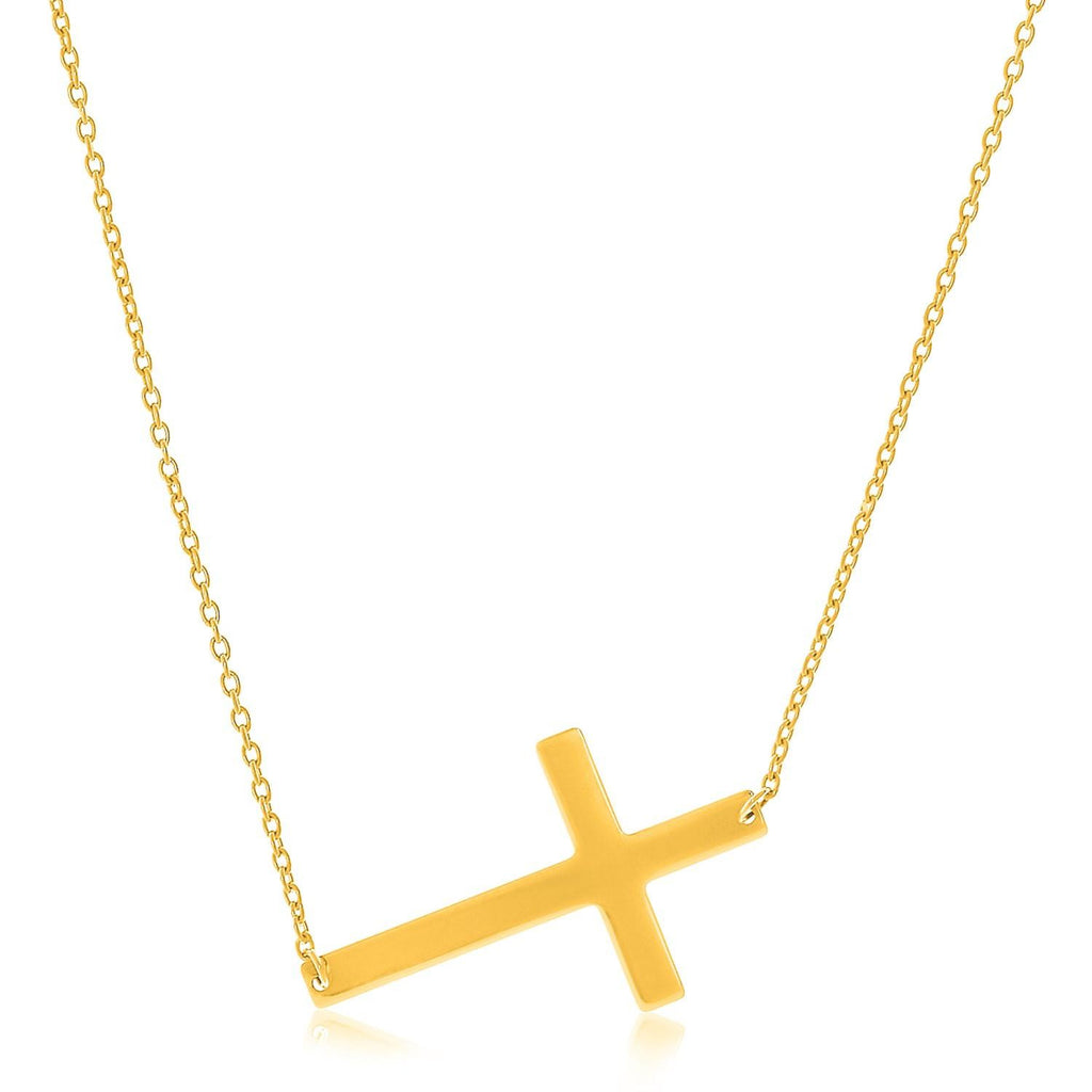 14K Yellow Gold Plain Cross Motif Necklace