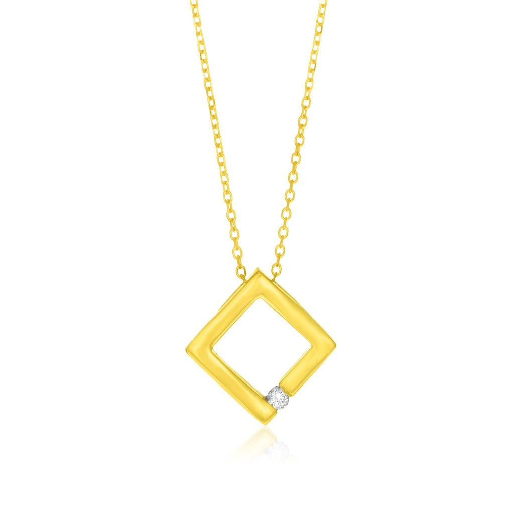 14K Yellow Gold Open Square Pendant with Diamond