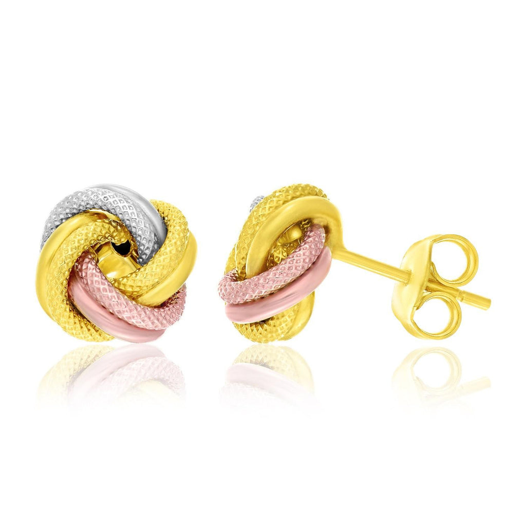 14K Tri-Color Gold Textured Love Knot Style Earrings