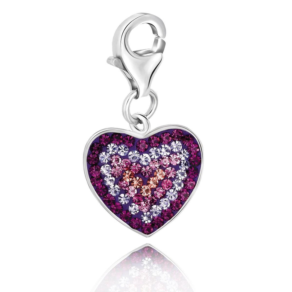 Sterling Silver Heart Charm with Purple, Peach, and Lavender Tone Crystals