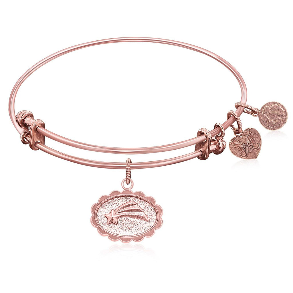 Expandable Bangle in Pink Tone Brass with Shooting Star Make A Wish Symbol